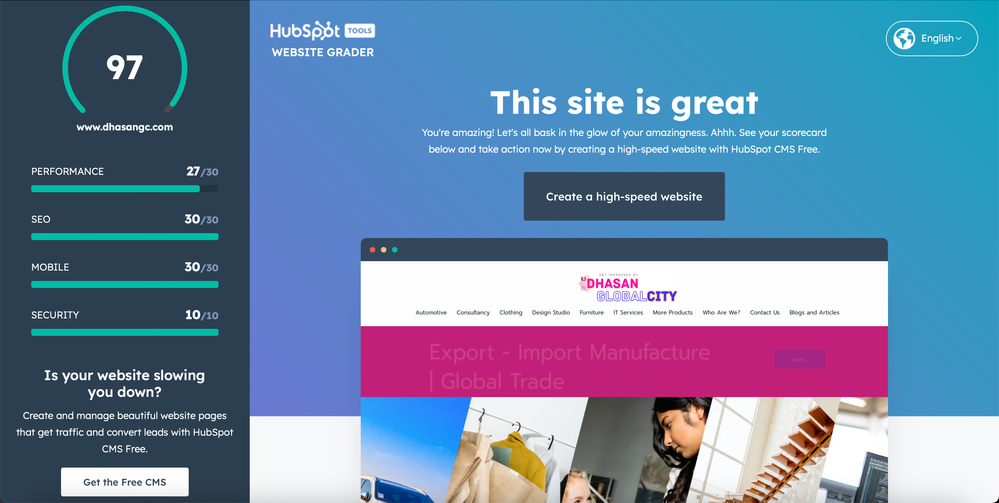 Hubspot Score Website Grader